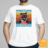 Pro Wrestling T-Shirt - Martial Arts Outfit, Wear - Gifts for Wrestlers, Cat Lovers - Wrestling And Bourbon Because Murder Is Wrong Tee - White, Plus Size