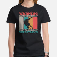 Pro Wrestling T-Shirt - Professional Martial Arts Outfit, Gear, Clothes - Gifts for Wrestlers - May Start Talking About Wrestling Tee - Black, Women