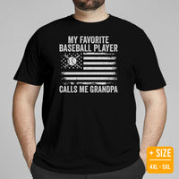 Proud Baseball Grandpa T-Shirt - Gift Ideas for Him, Baseball Lovers & Enthusiasts - My Favorite Baseball Player Calls Me Grandpa Shirt - Black, Plus Size