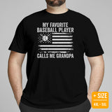 Proud Baseball Grandpa T-Shirt - Gift Ideas for Him, Baseball Lovers & Enthusiasts - My Favorite Baseball Player Calls Me Grandpa Shirt - Black, Plus Size