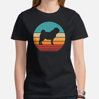 Pug Dog Themed Clothes & Attire - Canine Tee Shirts For Humans - Gifts for Dog Moms, Dads & Lovers - Vintage Sunset Themed T-Shirt - Black, Women
