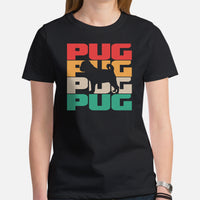 Pug Dog Themed Clothes & Attire - Canine Tee Shirts & Outfit For Humans - Gifts for Dog Moms, Dads & Lovers - Pug Retro Vibes T-Shirt - Black, Women