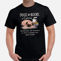 Pug Dog Themed Clothes & Attire - Funny Canine Tee Shirts For Humans - Gifts for Coffee & Dog Lovers - Dogs, Books And Coffee T-Shirt - Black, Men