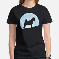 Pug Dog Themed Clothes & Attire - Funny Canine Tee Shirts & Outfit For Humans - Gifts for Dog Lovers & Owners - Over The Moon T-Shirt - Black, Women