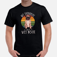 Pug Dog Themed Clothes - Funny Canine Tee Shirts For Humans - Gifts for Dog Moms, Dads & Lovers - My Therapist Has A Wet Nose T-Shirt - Black, Men