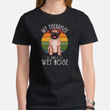 Pug Dog Themed Clothes - Funny Canine Tee Shirts For Humans - Gifts for Dog Moms, Dads & Lovers - My Therapist Has A Wet Nose T-Shirt - Black, Women