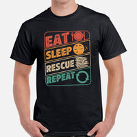 Bookish T-Shirt - Unique Presents, Gift Ideas for Book Lovers, Readers, Animal Lovers, Bookworms, Librarians - Eat Sleep Rescue Repeat Tee - Black, Men