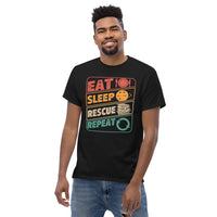 Bookish T-Shirt - Unique Presents, Gift Ideas for Book Lovers, Readers, Animal Lovers, Bookworms, Librarians - Eat Sleep Rescue Repeat Tee - Black