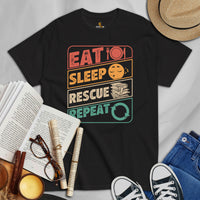 Bookish T-Shirt - Unique Presents, Gift Ideas for Book Lovers, Readers, Animal Lovers, Bookworms, Librarians - Eat Sleep Rescue Repeat Tee - Black