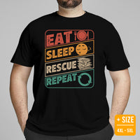 Bookish T-Shirt - Unique Presents, Gift Ideas for Book Lovers, Readers, Animal Lovers, Bookworms, Librarians - Eat Sleep Rescue Repeat Tee - Black, Large Size for Overweight