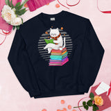 Purr-fect Book Lovers Gift Cute Cat Reading Book Sweatshirt - Adorable Cat Bookish Sweatshirt for Librarians, Cat and Book Enthusiasts - Navy