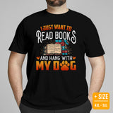 Purr-fect Book Lover's Gift for Dog Lover - I Just Want to Read Books and Hang With My Dogs Bookish Shirt for Bookworm, Fur Mom and Dad - Black, Large Size for Overweight - Large Size for Overweight