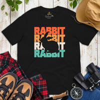 Rabbit & Hare 80s Retro Aesthetic T-Shirt - Easter Buck Bunny Tee - Gift for Rabbit Dad/Mom & Whisperer, Animal Lovers, Pet Owners - Black