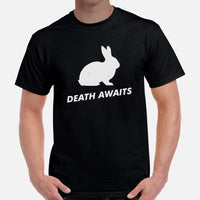 Rabbit & Hare T-Shirt - Easter Buck Bunny Tee - Death Awaits Shirt - Gift for Rabbit Dad/Mom & Whisperer, Animal Lovers & Pet Owners - Black, Men