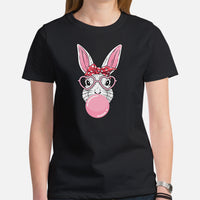 Rabbit & Hare T-Shirt - Easter Buck Bunny Blowing Bubble Shirt - Ideal Gift for Rabbit Dad/Mom & Whisperer, Animal Lovers & Pet Owners - Black, Women