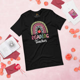 Reading Teacher Leopard Rainbow Bookish T-Shirt - Reading Squad, Reading Crew Tee for Book Lovers, Bookworms, Avid Readers - Black