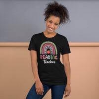 Reading Teacher Leopard Rainbow Bookish T-Shirt - Reading Squad, Reading Crew Tee for Book Lovers, Bookworms, Avid Readers - Black