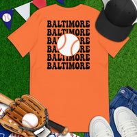 Retro Baltimore Baseball Emblem Fanatic T-Shirt: Gift Ideas for Him & Her, Baseball Enthusiasts & Lovers - Vintage Game Day Shirt - Orange