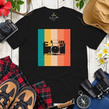 Camping & Bird Shirt - Presents, Gift Ideas for Bird Lovers, Photographers, Birdwatchers, Birders - Birding Shirt - Retro Camera T-Shirt - Black