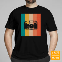 Camping & Bird Shirt - Presents, Gift Ideas for Bird Lovers, Photographers, Birdwatchers, Birders - Birding Shirt - Retro Camera T-Shirt - Black, Large Size for Overweight
