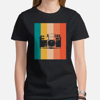 Camping & Bird Shirt - Presents, Gift Ideas for Bird Lovers, Photographers, Birdwatchers, Birders - Birding Shirt - Retro Camera T-Shirt - Black, Women