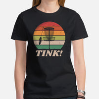 Retro Disk Golf Basket Themed T-Shirt - Frisbee Golf Attire & Apparel - Gift Ideas for Him & Her, Disc Golfers - Funny Tink! T-Shirt - Black, Women