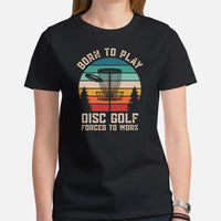 Retro Disk Golf Basket Themed T-Shirt - Ultimate & Frisbee Golf Apparel & Attire - Gift for Disc Golfers - Born To Play Disc Golf Tee - Black, Women