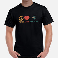Disk Golf Shirt - Gift for Disc Golfer - Disk Golf Apparel, Disc Golf Attire - Disc Golf Shirt - Disk Golf Gifts - Peace Love Disc Golf Tee - Black, Men