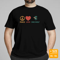 Disk Golf Shirt - Gift for Disc Golfer - Disk Golf Apparel, Disc Golf Attire - Disc Golf Shirt - Disk Golf Gifts - Peace Love Disc Golf Tee - Black, Plus Size