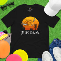 Disk Golf Shirt - Gift for Disc Golfer - Disk Golf Apparel, Disc Golf Attire - Disc Golf Shirt - Disk Golf Gifts - Retro Disc Wizard Shirt - Black