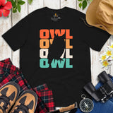 Retro Owl Rainbow Indie Aesthetic T-Shirt- Light Academia Cottagecore Granola Tee for Outdoorsy Birder, Birdwatcher & Ornithologist - Black