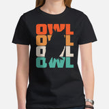Retro Owl Rainbow Indie Aesthetic T-Shirt- Light Academia Cottagecore Granola Tee for Outdoorsy Birder, Birdwatcher & Ornithologist - Black, Women