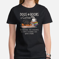 Rottweiler Dog Themed Clothes & Attire - Canine Tee Shirts For Humans - Gifts for Coffee & Dog Lovers - Books, Coffee & Dogs T-Shirt - Black, Women