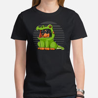Rottweiler Dog Themed Clothes & Attire - Dinosaur Costume T-Shirt - Gifts for Dog Moms, Dads & Lovers - Canine Tee Shirts For Humans - Black, Women