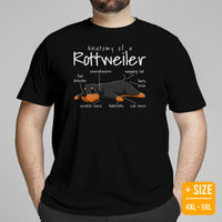 Rottweiler Dog Themed Clothes & Attire - Funny Canine Tee Shirts For Humans - Gifts for Dog Lovers & Owners - Anatomy of A Rottie Shirt - Black, Plus Size