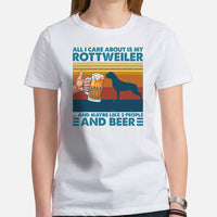Rottweiler Dog Themed Clothes - Canine Tee Shirts For Humans - Gifts for Dog Lovers - All I Care About Is My Rottie And Beer T-Shirt - White, Women