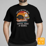 Rottweiler Dog Themed Clothes - Canine Tee Shirts For Humans - Gifts for Dog Lovers - Life Is Better With Books, Coffee & Dogs T-Shirt - Black, Plus Size