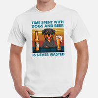 Rottweiler Dog Themed Clothes - Canine Tee Shirts For Humans - Gifts for Dog Lovers - Time Spent With Beer & Dogs Is Never Wasted Shirt - White, Men