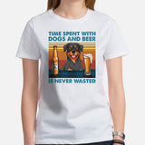Rottweiler Dog Themed Clothes - Canine Tee Shirts For Humans - Gifts for Dog Lovers - Time Spent With Beer & Dogs Is Never Wasted Shirt - White, Women