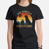 Rottweiler Dog Themed Clothes - Funny Canine Tee Shirts For Humans - Gifts for Dog Lovers - Easily Distracted By Dogs & Plants T-Shirt - Black, Women