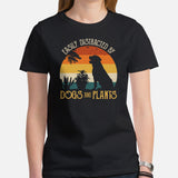 Rottweiler Dog Themed Clothes - Funny Canine Tee Shirts For Humans - Gifts for Dog Lovers - Easily Distracted By Dogs & Plants T-Shirt - Black, Women