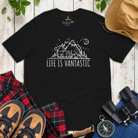 RV Campervan Motorhome Celestial Shirt - Camping, Glamping Vacation Shirt - Life Is Vantastic T-Shirt - Family Overlanding, Nomadic Tee - Black