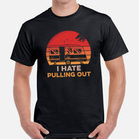 RV Campervan Motorhome Retro Sunset T-Shirt - Family Road Trip, Glamping, Overlanding Shirt - I Hate Pulling Out Shirt - Nomadic Tee - Black, Men