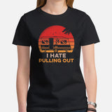 RV Campervan Motorhome Retro Sunset T-Shirt - Family Road Trip, Glamping, Overlanding Shirt - I Hate Pulling Out Shirt - Nomadic Tee - Black, Women