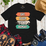 RV Campervan Motorhome Shirt - Family Road Trip, Overlanding, Boondocks Nomadic Tee - Eat Sleep Camp Repeat Shirt - Gift for Camper - Black