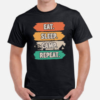 RV Campervan Motorhome Shirt - Family Road Trip, Overlanding, Boondocks Nomadic Tee - Eat Sleep Camp Repeat Shirt - Gift for Camper - Black, Men