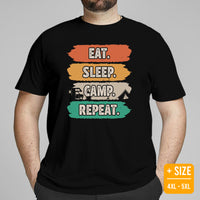 RV Campervan Motorhome Shirt - Family Road Trip, Overlanding, Boondocks Nomadic Tee - Eat Sleep Camp Repeat Shirt - Gift for Camper - Black, Plus Size