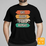 RV Campervan Motorhome Shirt - Family Road Trip, Overlanding, Boondocks Nomadic Tee - Eat Sleep Camp Repeat Shirt - Gift for Camper - Black, Plus Size