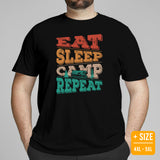 RV Campervan Motorhome Shirt - Family Road Trip, Overlanding, Boondocks Nomadic Tee - Eat Sleep Camp Repeat T-Shirt - Gift for Camper - Black, Plus Size