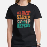 RV Campervan Motorhome Shirt - Family Road Trip, Overlanding, Boondocks Nomadic Tee - Eat Sleep Camp Repeat T-Shirt - Gift for Camper - Women